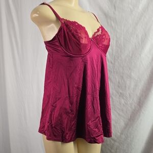 La SENZA Lace Detail Chemise With Thong in Deep Wine